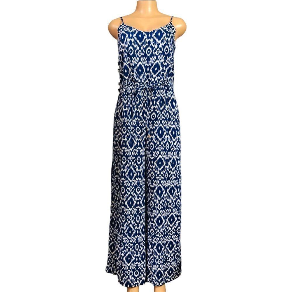 Haute Monde Navy & White Wide Leg Jumpsuit